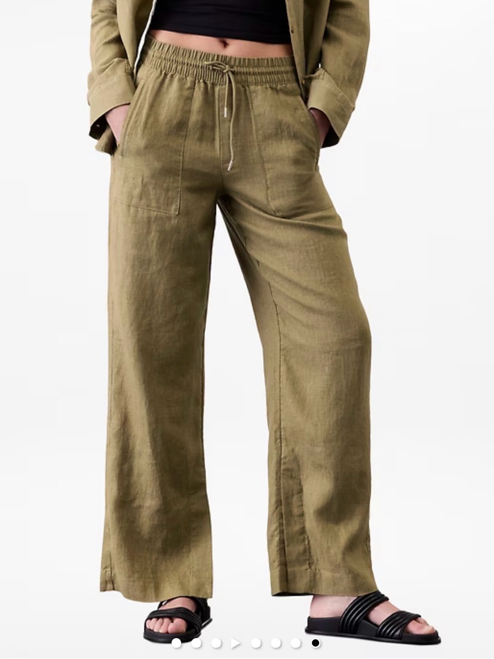 Athleta Khaki Drawstring Wide-Leg Pants